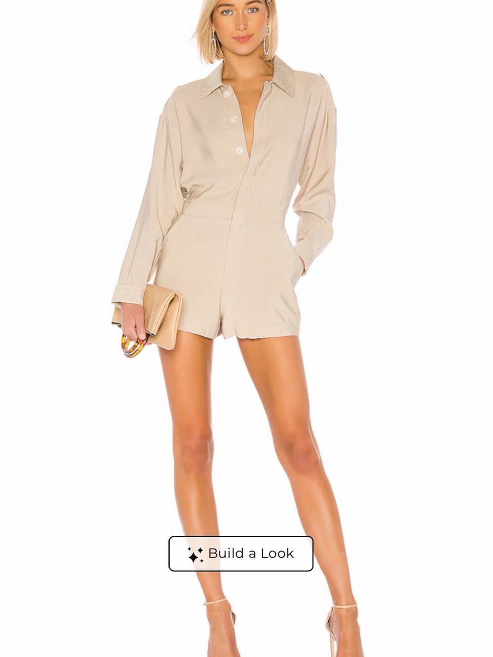 L'Academie Dylan Romper Jumpsuit Size M Khaki Tan Beige Military Utility NWT